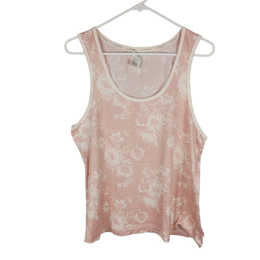 Lucky Brand Womens Floral Tank Top Pink Cream Sleeveless Scoop Neck XL